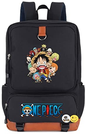 Roffatide Anime One Piece Luffy Laptop Backpack Fits 15.6'' College Bookbag Schoolbag Cosplay Rucksack Daypack Black
