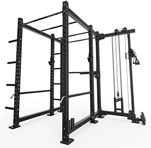 Atletica R8-Raptor Power Rack | Cable Full Rack | Kabelzug, Sprossenleiter, Dip-Holme, J-Hooks, 8 Weight Pins, Safeties, Bar Holder, Landmine | 173x265 cm Fläche