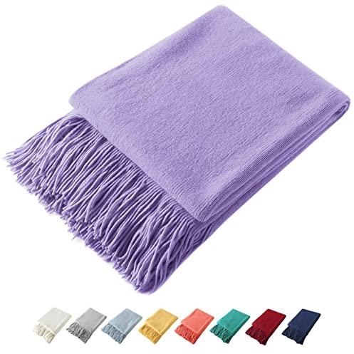 Homiest Manta decorativa de punto con flecos, tejido acrílico ligero, suave y acogedora manta con borlas para sofá, cama (lavanda, 50 x 60 pulgadas)