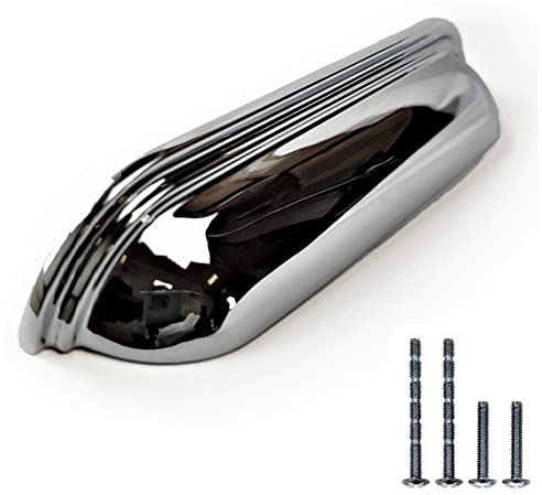 Sets of 6 Cup Handles &/or Knobs for Kitchen cabinets, Shell Handles for Drawers Polished Chrome Fittings by FFF (128mm Between fixings)