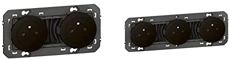 Legrand - Double prise de courant 2P+T Surface dooxie 16A précâblées finition noir - emballage blister & Triple prise de courant 2P+T Surface dooxie 16A précâblées finition noir - emballage blister