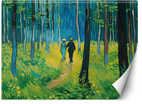 Feeby Papier Peint Intissé Sous-bois avec deux Figures 250x175 cm bleu XXL Moderne Décoration Murale Tableaux Muraux Tapisserie Salon Chambre à coucher