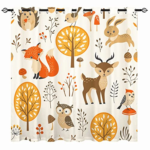 YUANZU Kinder Vorhänge Herbst Dschungel-Tiere Ösen Gardinen mit Blickdichte Thermo Vorhang Kälteschutz Blackout Curtain Kinderzimmer Schlafzimmer Verdunkelung Fenster, 2 Stück, H 229 x B 168 cm