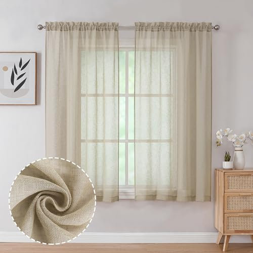 Chyhomenyc Dianna – Lot de 2 panneaux de rideaux semi-transparents en faux lin texturé flammé filtrant la lumière avec passe-tringle pour salon, chambre à coucher, cuisine, 101 x 160 cm chacun chacun