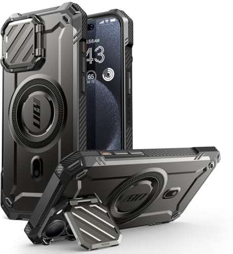 SUPCASE UB Mag XT for iPhone 15 Pro Case 6.1 with Camera Cover, [Compatible with MagSafe] Heavy Duty Rugged Case with Built-in Kickstand (Black)