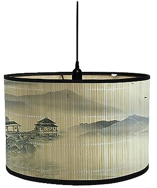 FANSU Lampenschirm fuir Tischlampe, Chinesischer Stil Lampenschirm Hängelampe Lampenabdeckung für E27 Stehlampe Tischlampe Deckenleuchte Wohnzimmer Moderner Deko (Malerei,30x30x20cm)