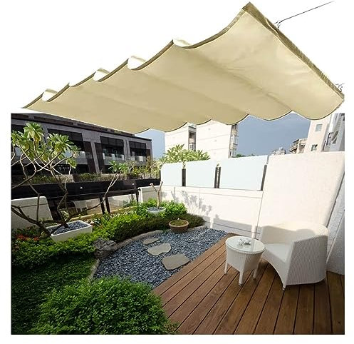 Rétractable Couverture D'ombre De Pergola Auvent Anti-Pluie, Faites Glisser Le Fil Store Rideau De Voile Ondulé pour L'extérieur Pont Serre, Coutume (Couleur : White, Taille : 2.2x6m)