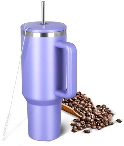 40oz Vacuum Insulated Tumbler with Handle Straw and Lid, High Capacity Stainless Steel Travel Mugs, Reusable Water Bottle lced Coffee CupTravel Mug for Hot Cold Drinks