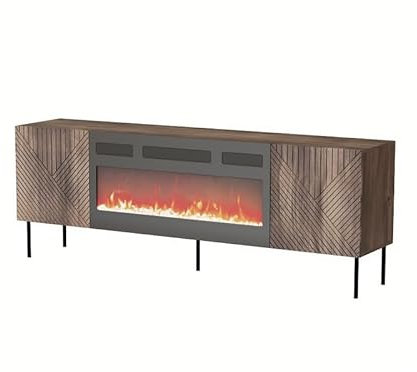 BB Loisir Meuble TV 190x69x40 cm Couleur Noix Nico avec cheminée intégrée Noir Meuble Hi-FI