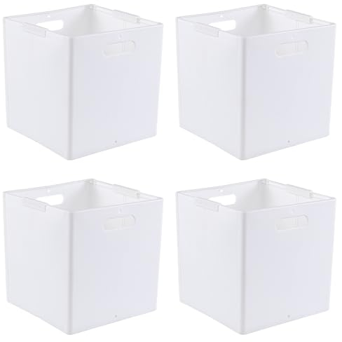 Readsky 4 Packs Plastic Collapsible Storage Cubes, Foldable Storage Cube Boxes, 27.3 x 27.3 x 28.2 cm, White
