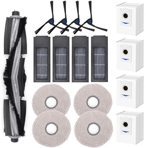 Chuancheng 17 pezzi di ricambio per aspirapolvere Ecovacs Deebot X2 / X2 Omni / X2 Pro / DEX86 accessori per aspirapolvere, 1 spazzola principale, 4 spazzole laterali, 4 filtri Hepa, 4 sacchetti per