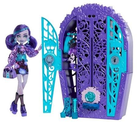 Monster High Skulltimate Secrets Set aus Puppe und Zubehör, Garden Mysteries Twyla mit zauberhaftem Kleiderschrank und über 19 Teeparty-Überraschungen wie Puppenkleidung, HYT74