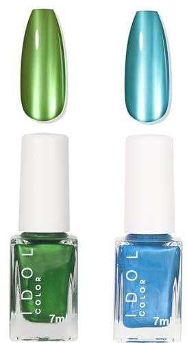 Nail Polish - Metallic Nail Polish - Chrome Metal Nail Polishes Set, 2PCS Mirror Nail Varnish Metal Effect Super Shine Nail Art Chrome,60S Quick Dry & Long Lasting,No Need Cure