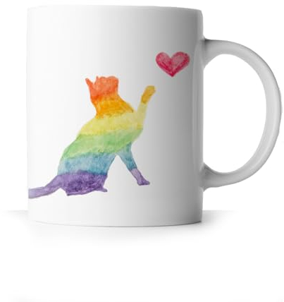 La Gata Zurda - Taza de Gato Rainbow Cat Para Café - 350ml - Cerámica - Desayuno - Original Para Bebidas Frías y Calientes