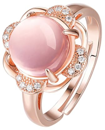 Holibanna Versprechensringe für Paare vergoldete Ringe freundin ringe Strassband Ring aus Roségold Ring aus Rosenquarz Mädchen klingeln klassischer Ring Hibiskus-Stein Schmuck