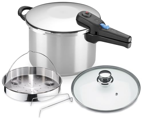 Alza Omega - Olla a Express Rápida de 6 Litros + Cestillo, Acero Inoxidable 18/10, Apta Para Todo Tipo de Cocinas, Inducción