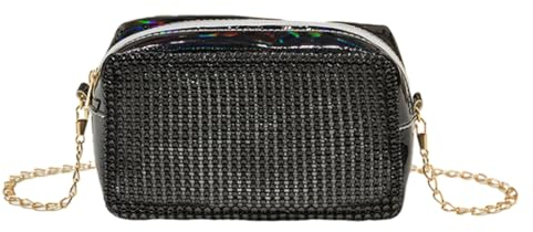 LERONO Taschen für Damen, glitzernde Münzgeldbörse, Hochzeit, Clutch, Handtasche für Damen, Mädchen, Schultertasche, Geldbeutel, Geldbörse mit Kette, Strass-Abendtasche, Schwarz