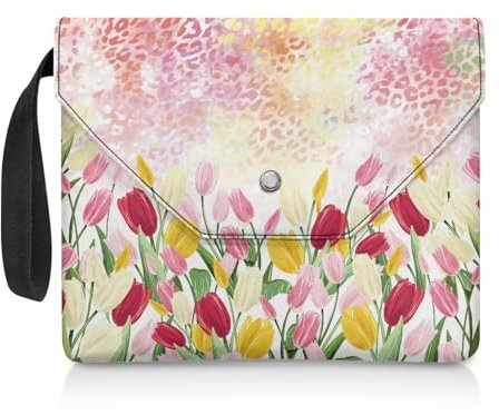 NETILGEN Buchumschlag Buchhülle für Taschenbuch, Hardcover, Buchschoner mit Tragegriff, Geschenk für Buchliebhaber, Frauen, Mädchen, Kinder, Teenager, Erwachsene, Tulpen-Leopardenmuster