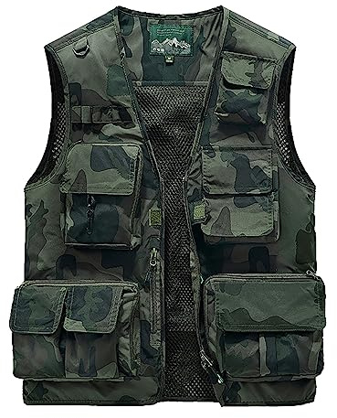 Caxndycing Outdoor Herren Weste Sommer Fischerwesten Camping Fotografie Weste Freizeit Atmungsaktiv Jagd Fotografie Tarnung Westen Atmungsaktive Netzweste Herren Anglerweste Netz Weste