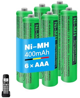 BK-40AAABU Lot de 6 Piles 1,2V AAA Rechargeables Ni-MH 400mAh pour téléphones sans Fil Panosonic Gigaset DECT Téléphone Numérique sans Fil