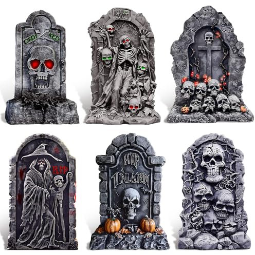 Halloween Deko Garten 6 Stück Grabstein Halloween Dekoration Plastic Board Heavy Duty Graveyard Dekorationen 42CM Grabsteine für Halloween Dekorationen im Freien Hof Lawn Garden