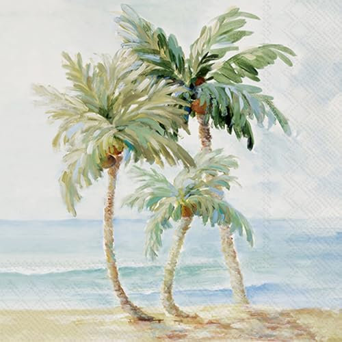 IHR Serviette Palms in Paradise 33x33 cm 20 Stk. Papier bedruckt einseitig Sommerdeko viertel Motiv ideale Dekoration für Serviettentechnik