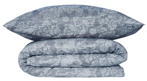 Schiesser Bettwäsche 135x200 cm | 100% Baumwolle | Rauchblau | Floral | 2-teilig | Renforcé | 135x200 cm + 80x80 cm | angenehm weich & glatt | pflegeleicht & atmungsaktiv | OEKO-TEX® MADE IN GREEN