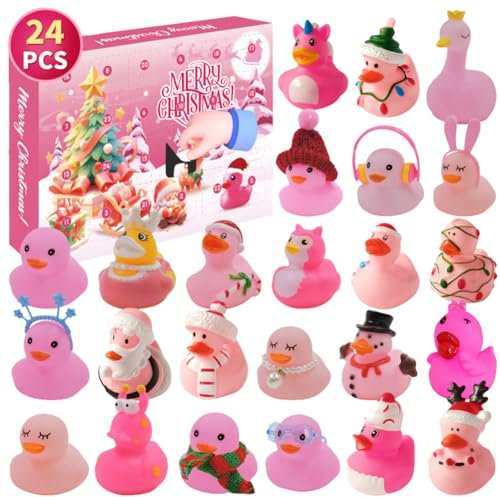 JUCHRZEY 2024 Weihnachts-Gummi-Enten-Adventskalender mit 24 Gummi-Enten, 24 Tage Weihnachten, Gummi-Enten-Set, Überraschungsgeschenke for Kinder, Jungen, Mädchen, Weihnachtsgeschenke