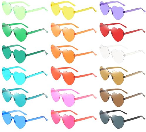 Forhandy Partybrillen Herz Sonnenbrille 18pcs, Herzbrille Party Brillen Transparente Bonbonfarbene, Sonnenbrille Herz Bunte Herzbrillen für Fasching Foto Requisiten für Kinder und Erwachsene