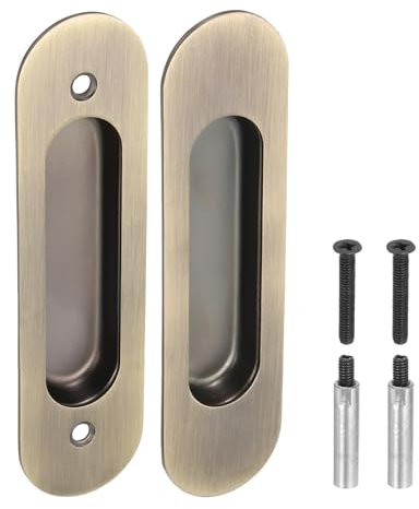 PATIKIL Maniglie da Incasso Rettangolari, Maniglia Porte a Scomparsa Ante Scorrevoli Armadio Fienile Esterni Ferramenta Set con Viti/Bulloni a Manicotto per Bagno Casa, Bronzo Verde, 149mm