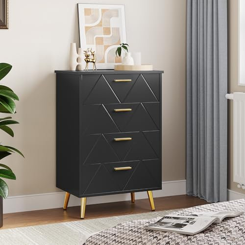 YITAHOME Kommode mit Schubladen, Komodenschrank mit 4 Schubladen, Kommode Schlafzimmer, Kommoden, Kommode Flur, Schubladenkommode, Kommode Hoch, Schubladenschrank Holz, 62 * 35 * 96 cm (Schwarz)