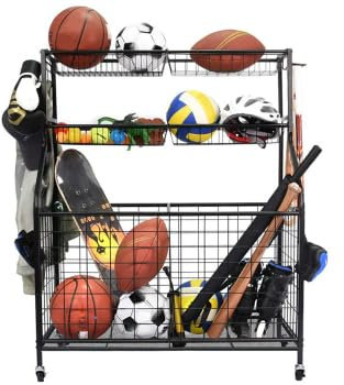 Sports Equipment Organizer 91.7 * 41.9 * 115.8cm Ball Storage Rack Garage Ball Storage Rolling Ball Storage With Casters For Indoor/Outdoor Use Ball Storage