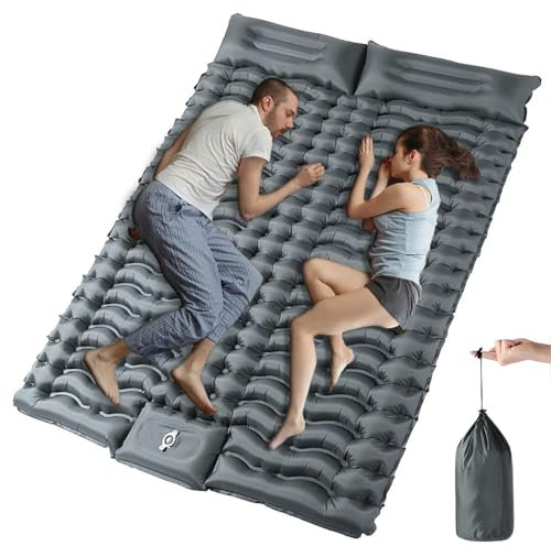 YuanDiann 200x140CM Selbstaufblasend Camping Isomatte für 2 Personen Ultraleicht Bequeme Verdicken Luftmatratze Aufblasbare Doppel Matratze Zelt Schlafmatte mit Fußpumpe & Kissen Grau