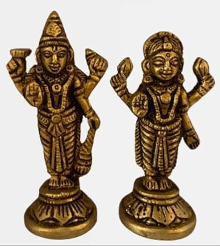 Ganesha Arts Vishnu Laxmi Idol-Statue, Messing, 180 g, 7 cm