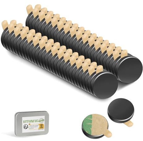 UTOMAG 60 Stück Selbstklebende Magnete 8x1mm, Neodym Magnete, Mini Klebemagnete, Runde Selbstklebende Powermagnete für Whiteboard, Kühlschrank, Fotos, Basteln（Schwarz）