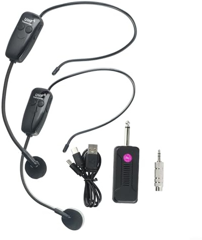 URPIZY UHF Funkmikrofon Set Wiederaufladbar Dual Headset Mikrofon Für Lehrer Konferenz Podcast Yoga Tanz Unterricht Spiele LED-Anzeige 50M Reichweite 8 Stunden Akkulaufzeit(U12F)