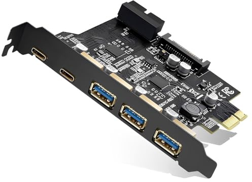 Karte USB,PCIe-Erweiterungskarte, USB-Karte für Desktop-PC，3 Typ-A- und 2 Typ-C-Anschlüssen,PCIe-zu-3.2-Gen-2-Karte mit 20 Gbit/s Bandbreite