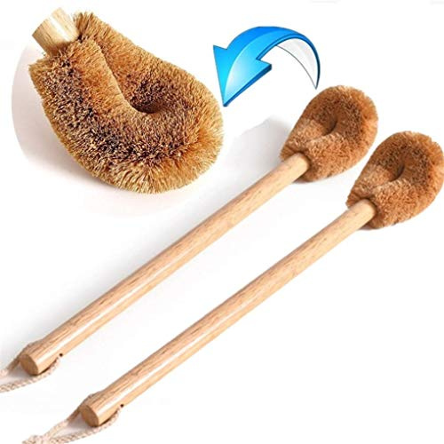 2pcs Natural Coconut Fibre Toilet Brush, Wood Handle Cleaning Brush for Toilet