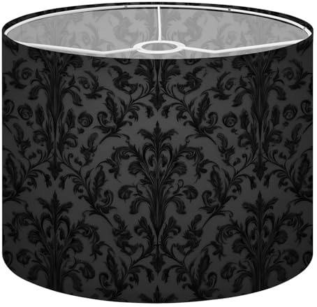 Round Drum Light Shade Luxury Seamless Charcoal Gothic Large Lampshades for Ceiling Lights Table Floor Lamps Easy Assembly Replacement Lamp Shades Spider Fitter