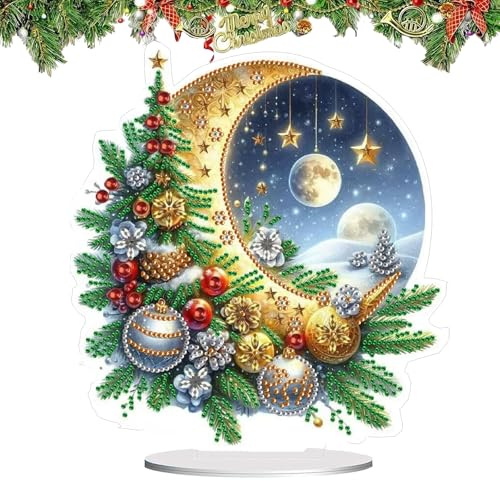 KUBFDL 5d Diamond Painting Weihnachten Aufsteller, DIY Tischdeko Bastelset Erwachsene Kinder Winter Weihnachten Anhänger,Diamant Painting Weihnachtsdeko für Erwachsene