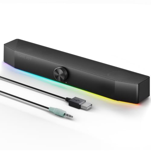 TONE JOY Stereo PC Speakers - Speaker with RGB LED for Dynamic and Cool Gaming - Soundbar with USB Cable for Tablet, Mobile Phone, Laptop, MP3/MP4