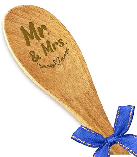 Löffel Mit Gravur Mr Mrs 30 cm Holz Kochlöffel, Herr und Frau Hochzeitsgeschenk für Paare Seine und ihre Geschenke für Weihnachten Valentinstag und Verlobung-1 Stück