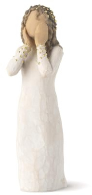 Willow Tree Littlest Christmas Angel, “in awe and Wonder…”, for Nativity Collection, with Gesture of awe, and Gold Halo in Hair, Sculpted Hand-Painted Figure