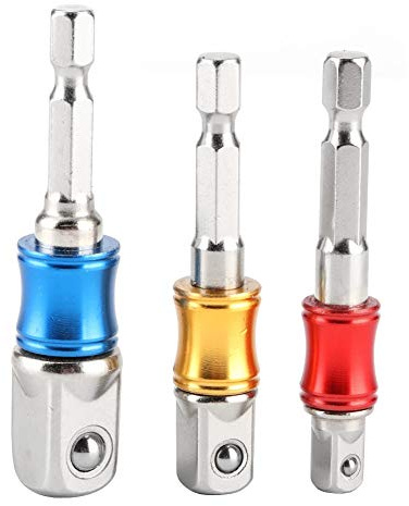 Hex Drill Bit Socket Adapter Set 3Pcs 1 / 4in Hex Shank to 1 / 4in, 3 / 8in, 1 / 2in Sockets - Durable Vanadium Steel, Secure Ball Bearing Lock, Perfect for Impact Drivers and El (Style A)