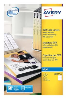 Avery J8437-25 DVD Case Inserts, 1 Label Per A4 Sheet, White
