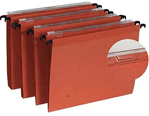 Esselte Kori - Dossiers Suspendus A4 Verticaux, Capacité 200 Feuilles, Fond 15 mm, Entraxe 330 mm, Porte-Étiquette Intégré, Lot de 25, Orange, 10207