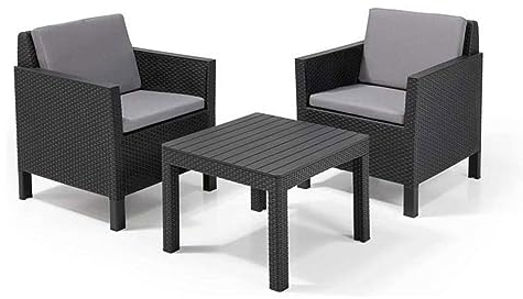 Allibert Lounge Set Garten, Chicago Lounge Set Balkon, Grau, 3-teilige Lounge Gartenmöbel