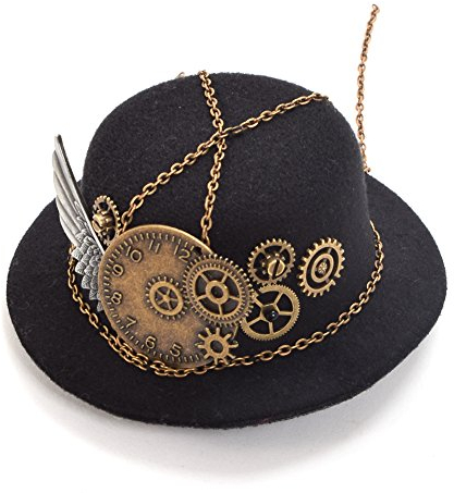 BLESSUM Mini oben Hut Party Hut Tanzen Cocktail Feder Schleier Haar Clip (Schwarz 2) (Black 12)