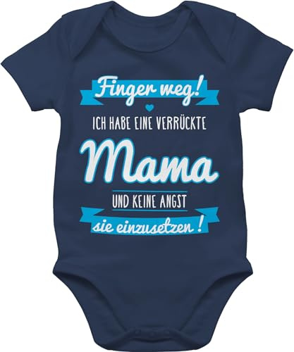 Baby Body Kurzarm - Sprüche - ich habe eine verrückte Mama blau - 3/6 Monate - Navy Blau - babymode witzig spruch mamas bodys babybody mit sprüchen spruche muttertag babysachen babygeschenk