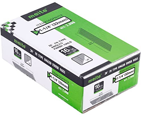 meite Type 16G / 32 mm Angled Finish Nails, 16 Gauge 20 Degree Galvanised Angled Finish Nails for Nailer Gun (2,000 Counts)